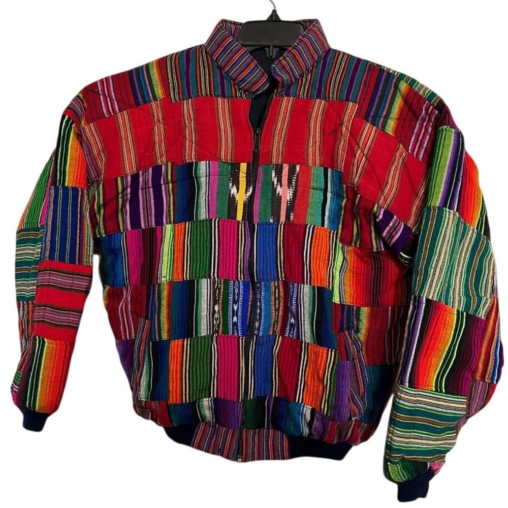 Vintage Patchwork Jacket Colorful Woven Striped Boho Ethnic Festival Statement